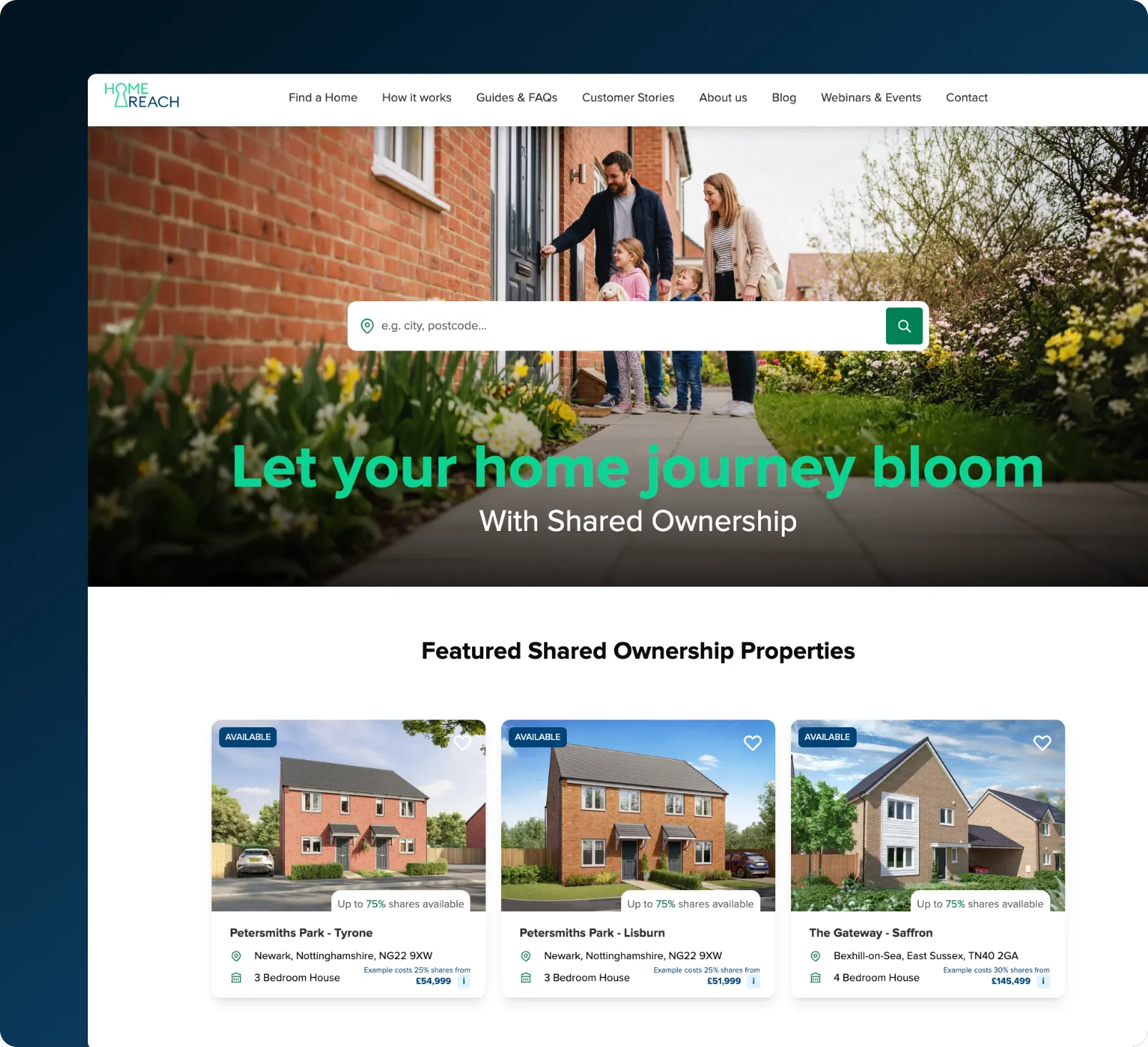 The Home Reach shared-ownership site we designed and built