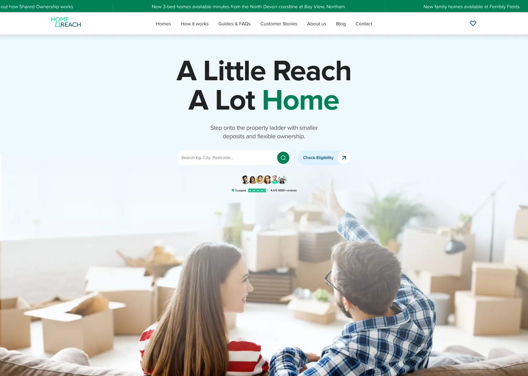 Home Reach homepage hero with property search and eligibility check